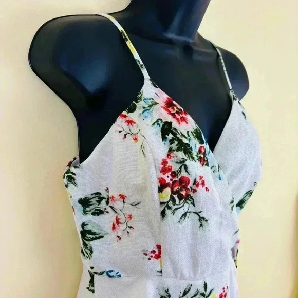 Altar’d State White Floral Plunge Neck Spaghetti Strap Tie Mini Dress Size L - Picture 6 of 16